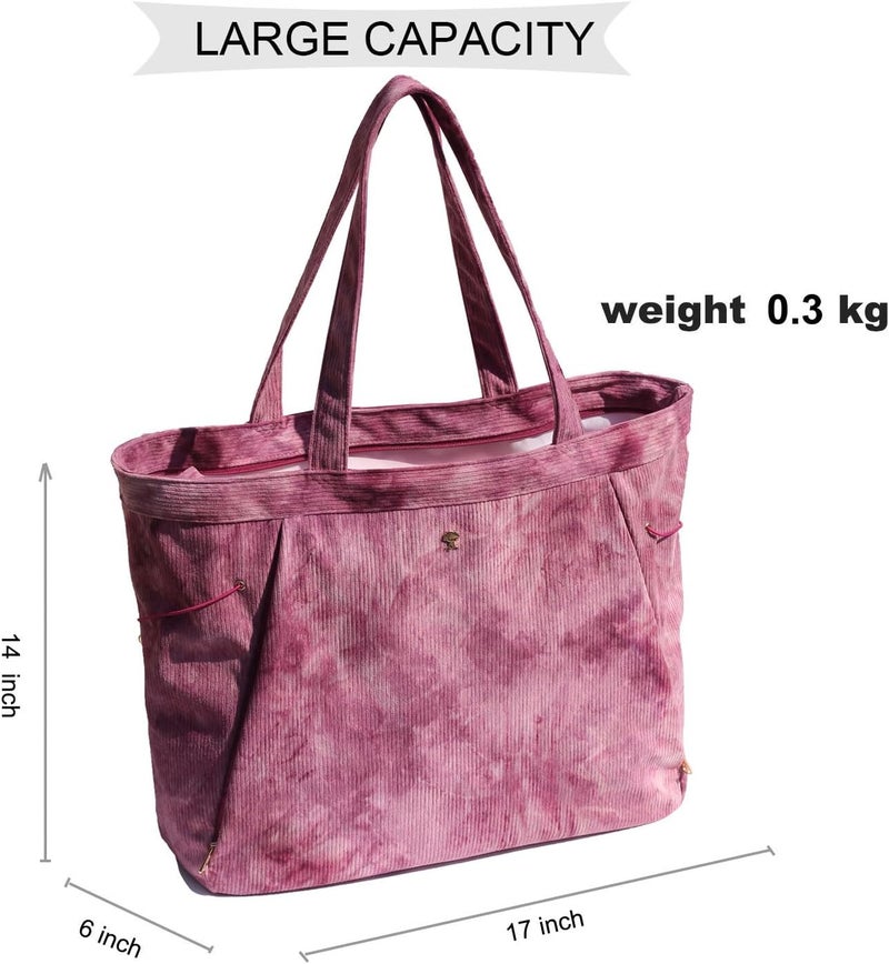 ESVAN Corduroy Yoga Tote Bag Gifts for Women Drawstring Yoga Mat Bag for Office Workout Travel Carryall Pilates Gym - Image 4